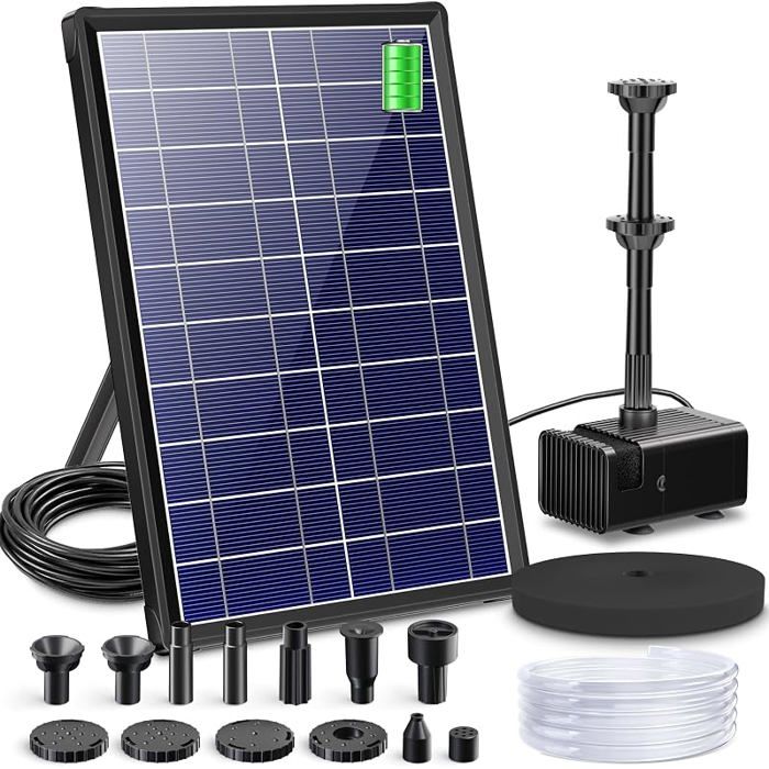 Fontaine Soire de 8 W pour Extérieur avec Batterie de 3600 mAh Pompe pour Bassin avec Filtre Flottante en ABS 8W