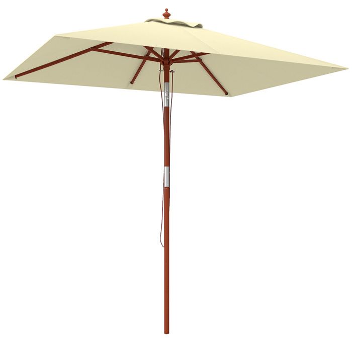 YWJ Parasol Jardin Rectangulaire 200x150x235cm Inclinable Anti-UV Poteau Bois Terrasse Patio Beige