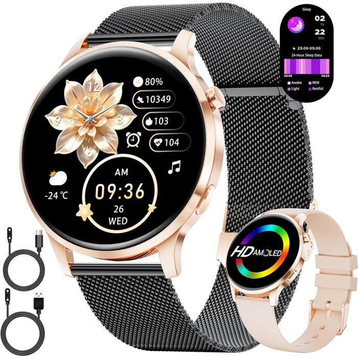 Montre connectée ronde élégante - LIGE - Écran AMOLED 1 32 - Appels Bluetooth - Suivi de la fréquence cardiaque Montre connectée ronde élégante - LIGE - Écran AMOLED 1 32 - Appels Bluetooth - Suivi de la fréquence cardiaque
