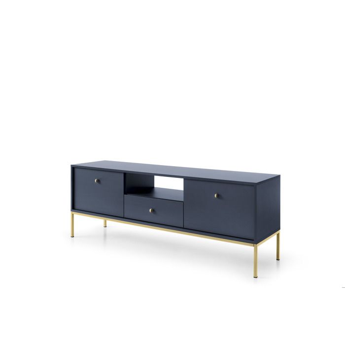 Meuble TV - 3XE LIVING - 153 4x39x56 2 cm - Bleu marine - Structure métal doré - 1 tiroir 2 portes 3 étagères