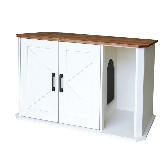 Meuble Litière Chat Double Portes Grange – Double Porte Grange Entrée Latérale Anti-Odeurs58x445x 47 cm