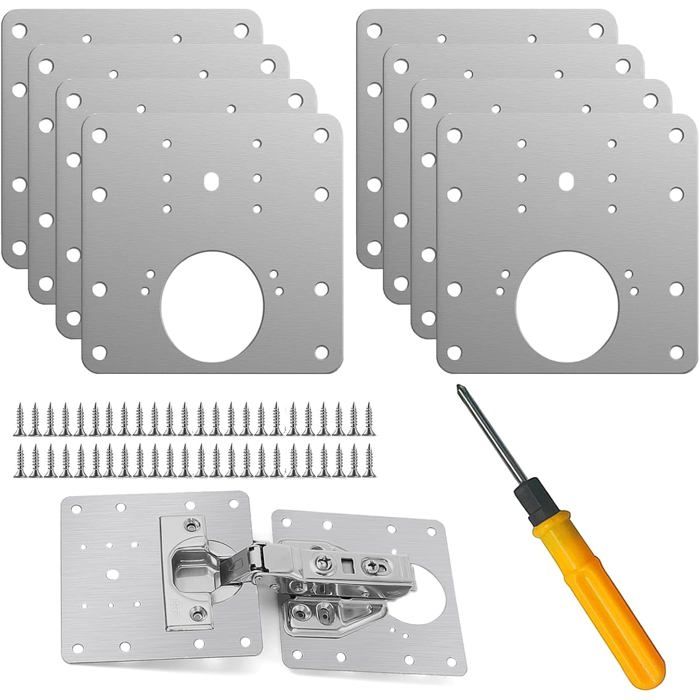 8 pièces Kit de réparation de charnière en acier inoxydable pour armoires de cuisine en bois et portes avec vis et outils