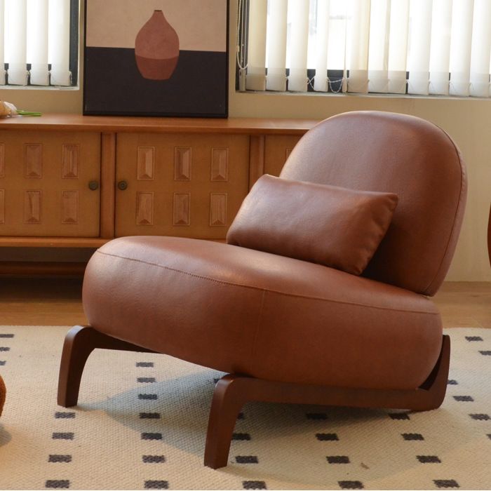 ROVRYN Fauteuil dappoint sans accoudoirs marron en simili cuir avec pieds en bois