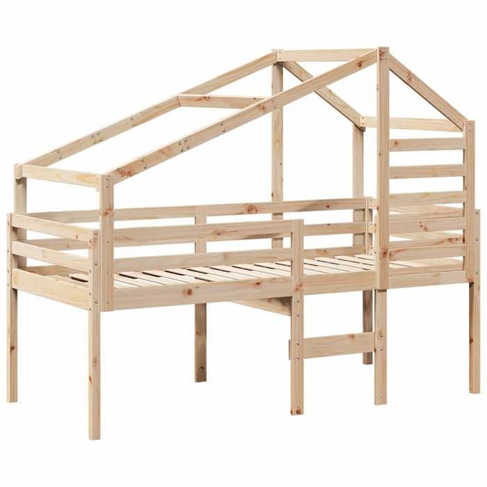 Lit haut - vidaXL - 90x200 cm - bois de pin massif - Sans matelas - Lit simple - Échelle incluse - Sommier à lattes inclus 11580
