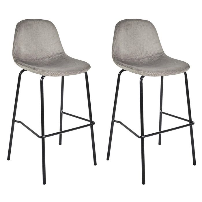 KONAE - Lot de 2 Tabourets de Bar en Velours Côtelé Gris KONAE - Lot de 2 Tabourets de Bar en Velours Côtelé Gris