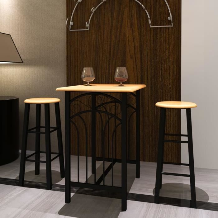 FHE Meubles de salle à manger Ensemble de table à dîner Bois brun roux avec noir / brun roux Acier 725 x 55 x 825 cm
