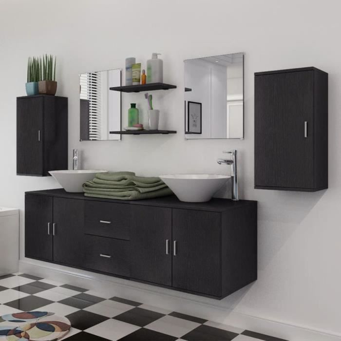 wxs mobilier de salle de bain ensembles de mobilier avec lavabo 9 pcs céramique aggloméré 150 x 45 x 45 cm noir