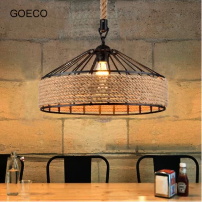 Goeco Vintage chanvre corde plafonnier industriel LED lustres rétro plafond lumières créatives pour Restaurant Bar café maison