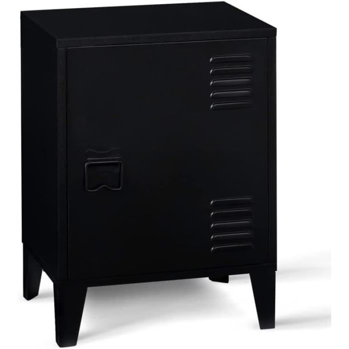 Table De Chevet Ester Noir - Design Industriel Métal - 40x30x53cm - Avec Étagère De Rangement