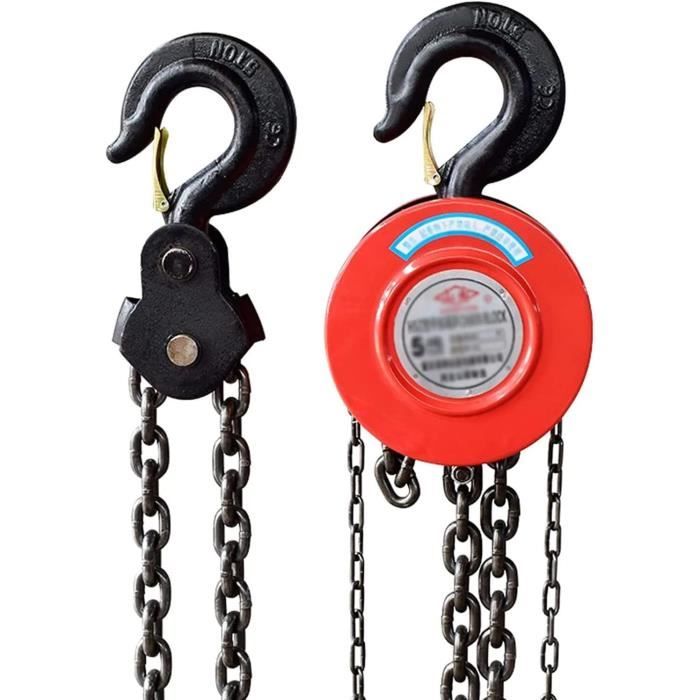 Palan à Chaîne Manuel 1 Tonne DEWINNER - Crochet 360° - Levage 3m - Chaîne Acier Manganèse G80 - Rouge