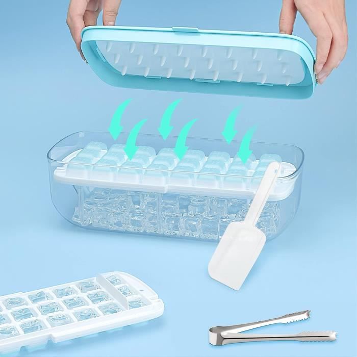 Bac à Glaçons Silicone 48 Cubes Avec Couvercle - Démoulage Facile, Portable - Pour Cocktails, Boissons, Congélation - 2