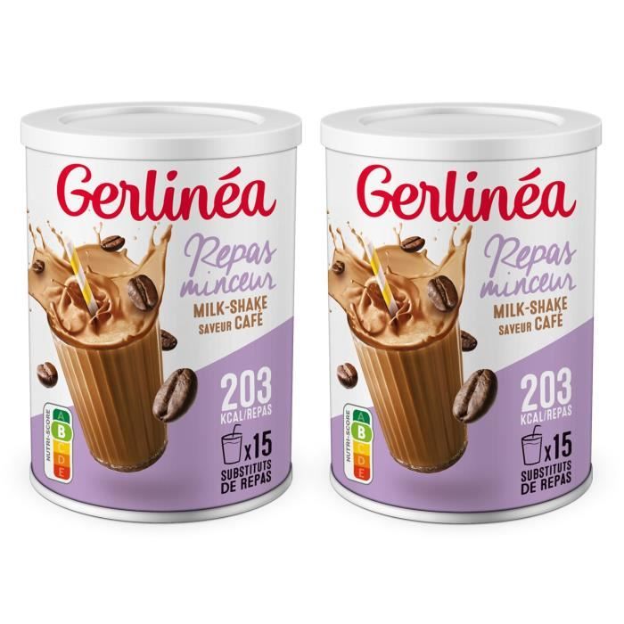 Gerlinéa - Lot de 2 Boissons Milkshake goût Café - Substituts de repas riches en protéines - Poudre à reconstituer - 30 repas
