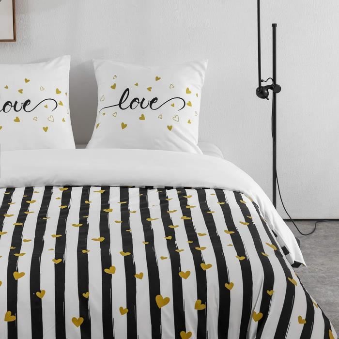 Parure Housse De Couette Aileen De Witte Lietaer - Coton Percale 140x220cm Blanc-Noir