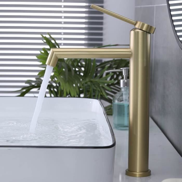 Mitigeur Lavabo Haut Invena – Or Monocommande – Robinet Salle De Bain Glamour