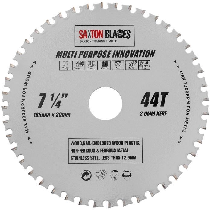 Lame De Scie Circulaire Saxton 185 Mm - 80 Dents TCT - Pour Coupe Aluminium, Bois, Plastique - Alésage 20 Mm (réducteur 16 Mm Inclus) - 5