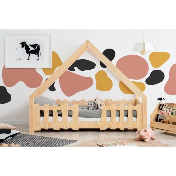 Lit cabane pas cher bois 90x190 cm pour enfant - NESSI