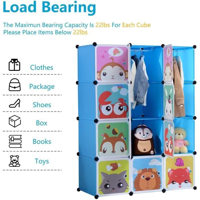 BLEU Armoire Enfant Pour Vetement DIY Armoire Plastique Chambre Assemblage Facile Pour Vêtements Accessoires Jouets