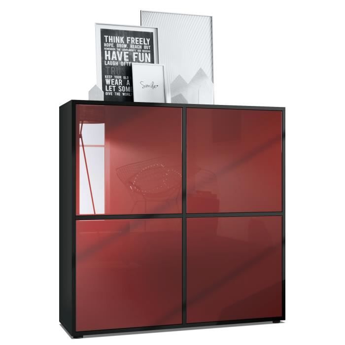Vladon Highboard Cuba V2 104 x 1055 x 355 Buffet haut à 8 compartiments caisson en Noir mat et Bordeaux laqué haute brillance
