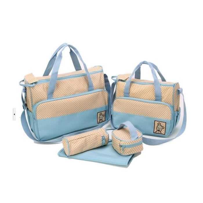 Set de 5pcs Sac à Main Langer Bébé Maman pour Promenade Voyage-Bleu Clair