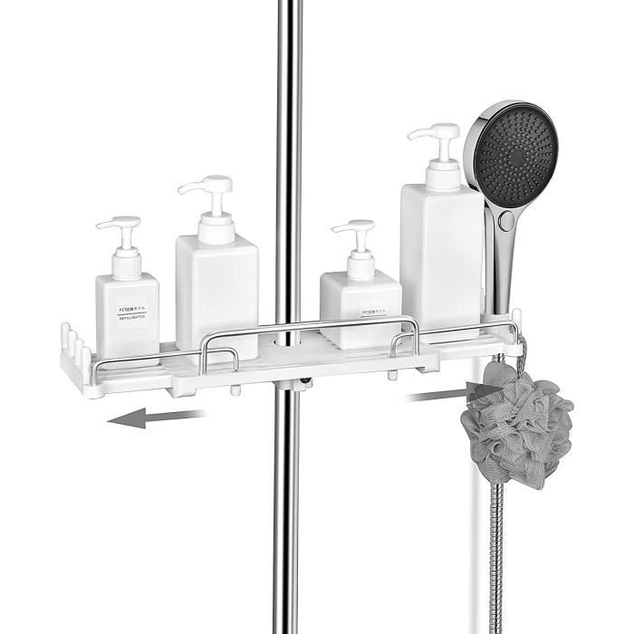 WENKO Barre De Douche Sans Perçage Noir - Support Adhésif - Inox 70cm - Idéal Salle De Bain Moderne