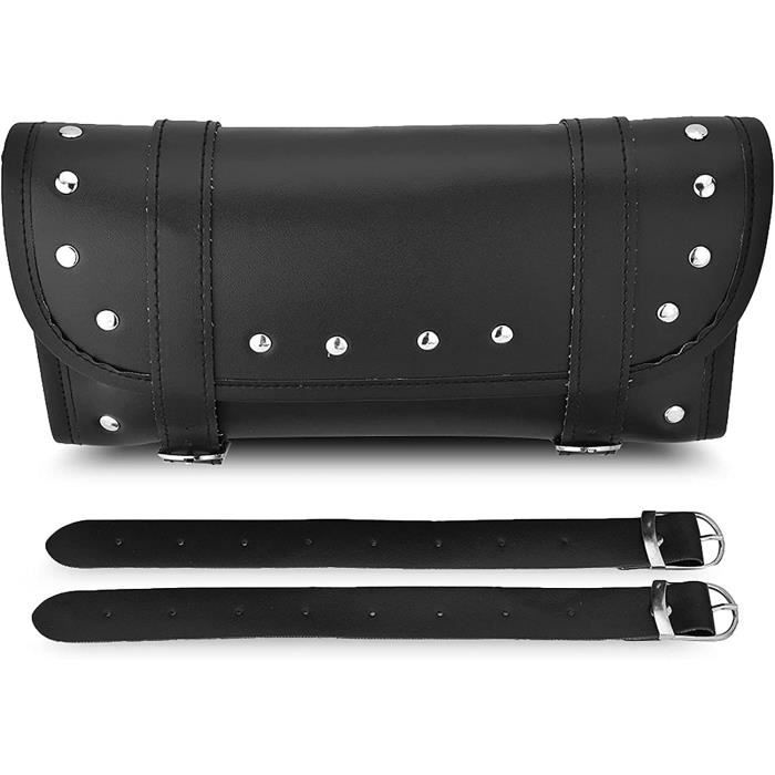 Sacocie Moto Guidon En Cuir PU Étanche - Pochette Outils, Rangement Bouteille D'Eau, Style Rétro
