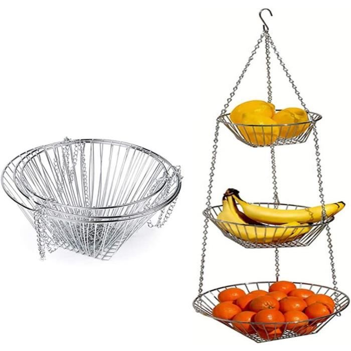Corbeille à Fruits 3 étages En Métal Blanc - Panier à Légumes Amovible, Design élégant Pour Cuisine Ou Salon - 9