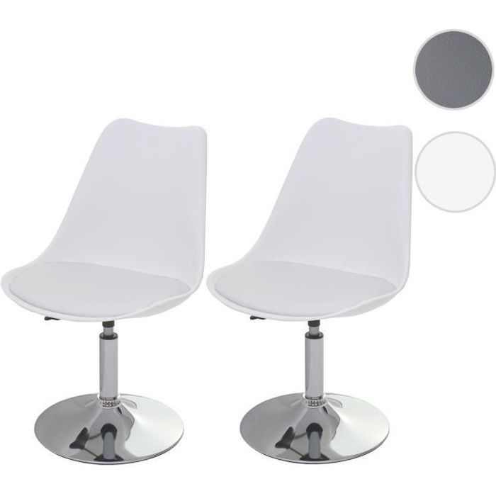 2x chaise pivotante Malmö T501, réglable en hauteur, similicuir ~ blanc