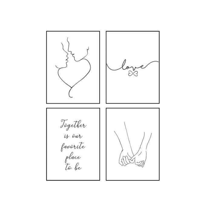 Set 3 Affiches Main Dans La Main Noir & Blanc - Décoration Murale Amour - 21x30cm, 30x40cm, 40x50cm