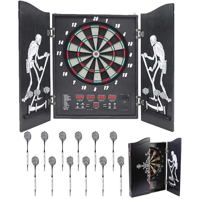 Cible Fléchettes électronique Avec Portes - 27 Jeux, 243 Variantes, 12 Fléchettes, écran LED