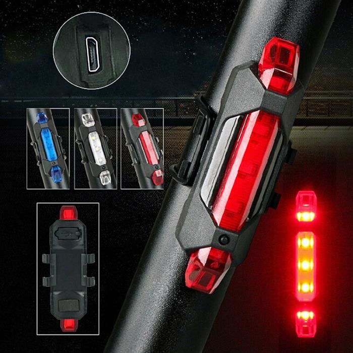 Éclairage pour Vélo Feu Arrière Vélo USB Rechargeable LED Lampe de vélo Arrière avec 3 Modes Fixe/Flash Antichoc Impermeable