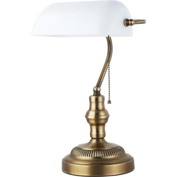 Lampe de bureau - E27 - Blanc - Abat-jour en verre - 40W max - Style contemporain