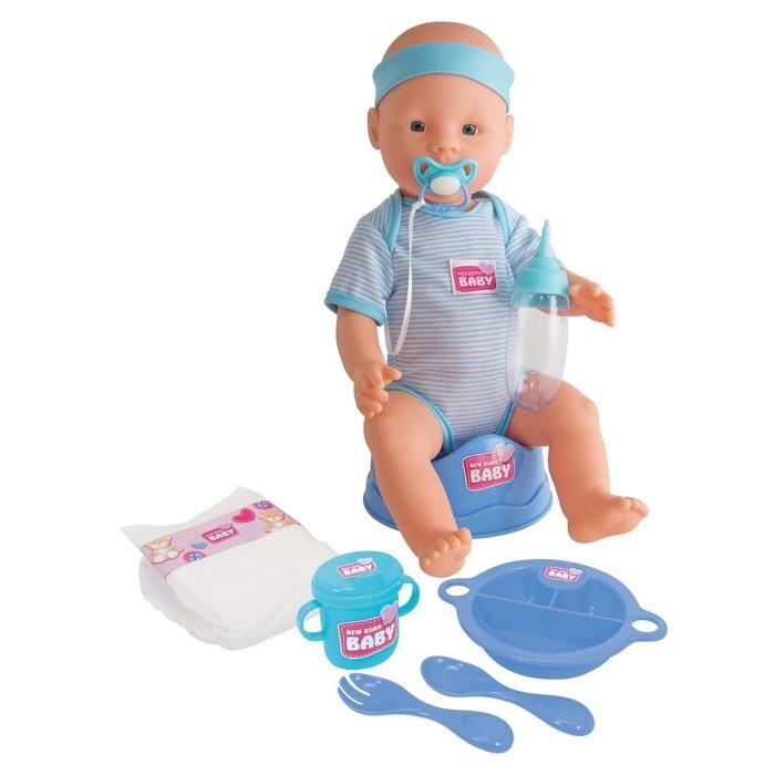 Poupée enfant New Born Baby - Simba - Fonction pipi - Bleu - 43 cm