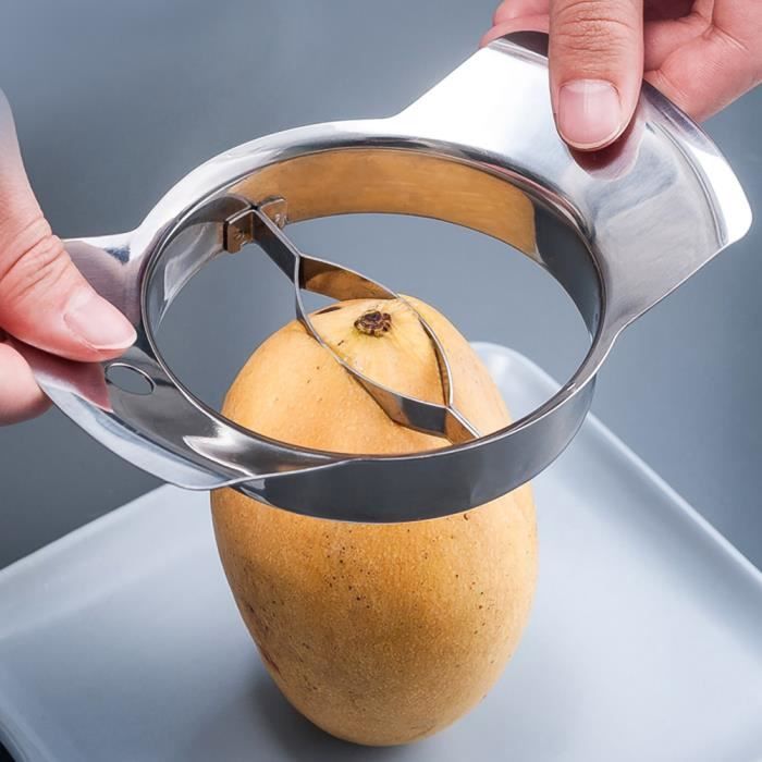 Coupe-mangue,Trancheuse de Mangue,Coupe-fruits en inox,Utilisée pour Fendre et Carotter la Mangue