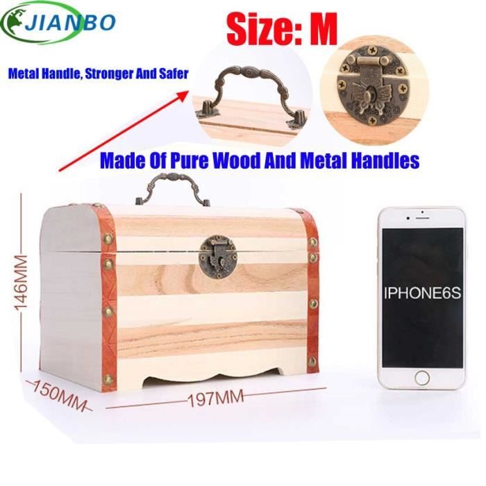 Coffre à Trésor Bois Avec Serrure Tirelire Pour Garçon Fille