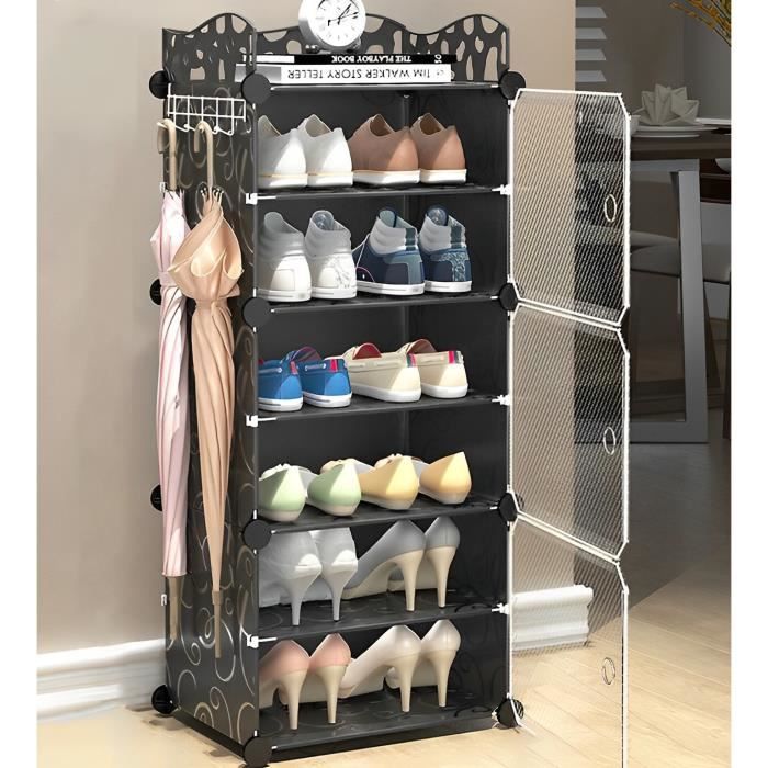 Boîte à chaussures portable pour salon, armoire de rangement empilable avec  portes et étagères, boîte à chaussures pour placard.