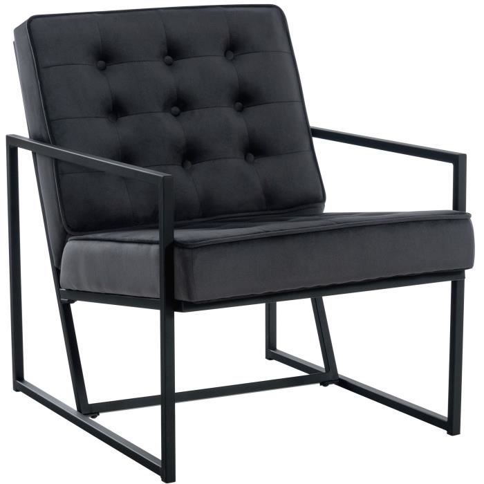 fauteuil lounge avon en velours avec pieds en métal - gris - 1 place - avec accoudoirs - intérieur - tissu
