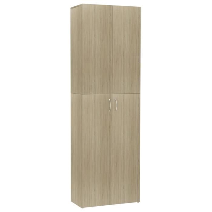 Armoire de bureau - DILWE - Chêne sonoma - 60x32x190 cm - 5 étagères - 2 portes
