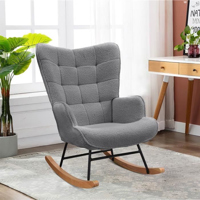 Fauteuil à bascule - DREAMMESPACE - Gris - 68x92x75cm - Rembourré - Vintage