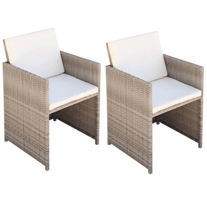 chaises de jardin - famirosa - résine tressée beige - lot de 2 avec coussins