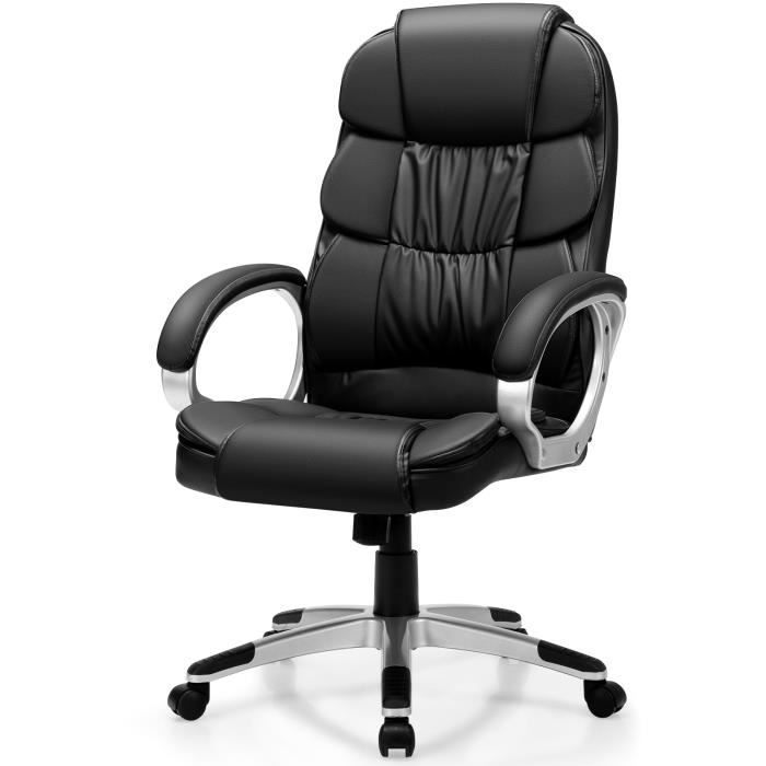 giantex chaise de bureau ergonomique réglable en hauteur,fauteuil de bureau pivotant en pu,74 x 67 x 113-122,5cm,noir
