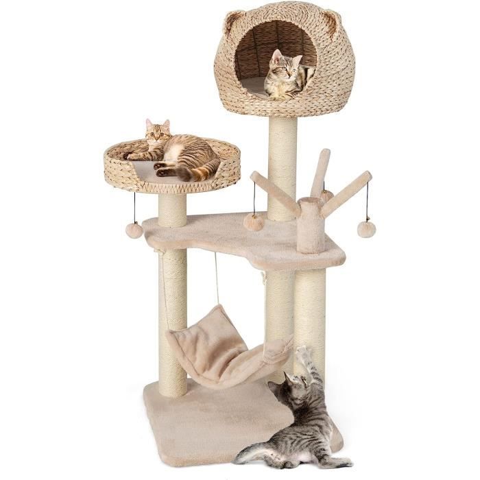 Comparer les prix de Arbre à Chat 4 Niveaux 121 CM - GOPLUS - Tige de Massette - Poteaux en Sisal - Plateformes/Niche/Cousin - Boule et Corde Suspendues