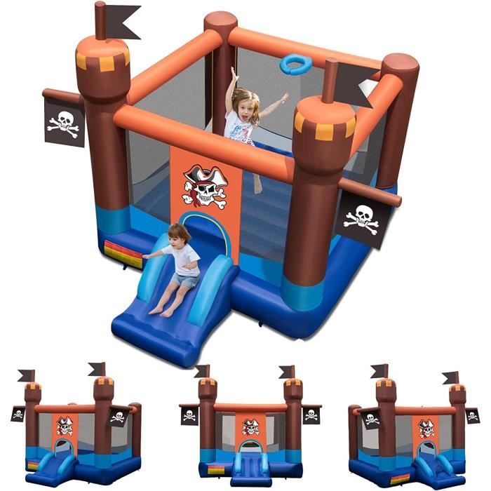 GOPLUS Château Gonflable Hexagone avec Toboggan et Panier de Basket