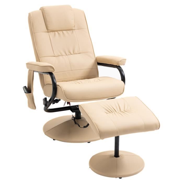 Fauteuil de massage et relaxation électrique pivotant inclinable avec repose-pied  revêtement synthétique beige - Cdiscount Maison