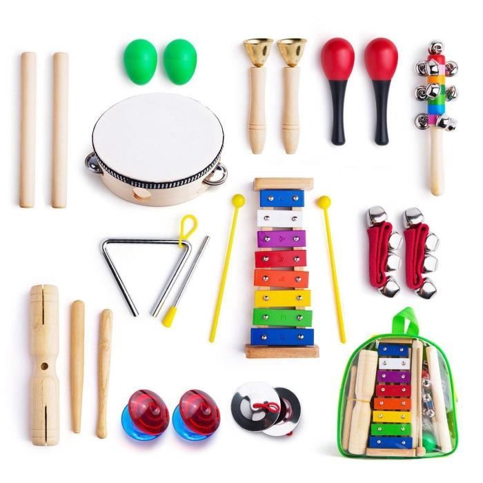 5 Instruments De Musique En Bois Pour Bébé - Trompette, Maracas, Hochet, Jouet éducatif Dès 6 Mois