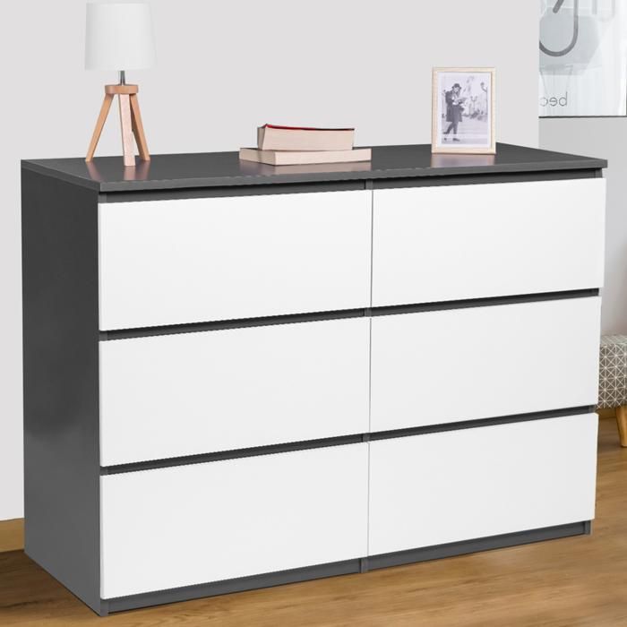 IDMarket - Commode 6 tiroirs Hawkins 115 cm Bois foncé Design