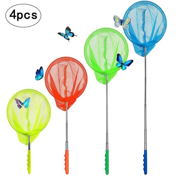 Wxeadu Lot de 4 épuisettes télescopiques pour enfants - 31-99 cm - Filet papillon extensible - Épuisette pour attraper les insectes, papillons, poissons, plage, étang, jardin, extérieur