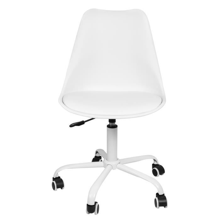 kedia. 1x chaise de bureau scandinave à roulettes hauteur réglable blanc