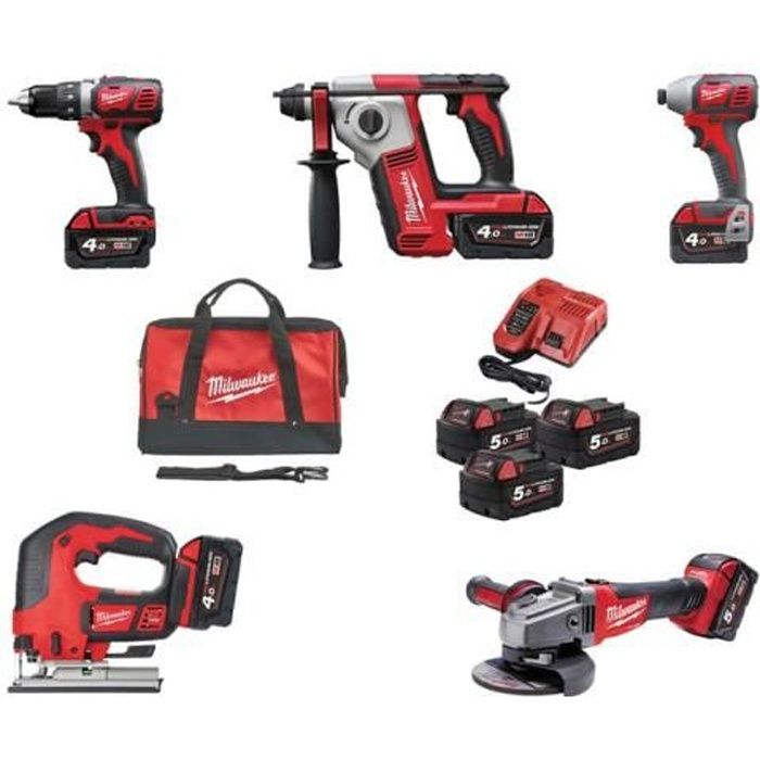 Pack 18 V 5 outils M18BPP5A-503A + 3 batteries 5 Ah + chargeur + sac de transport - MILWAUKEE - 4933472243