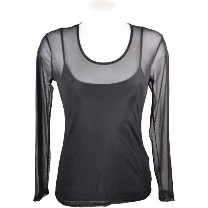 T-shirt, sous pull femme en voile transparent,couleur noir,38-42