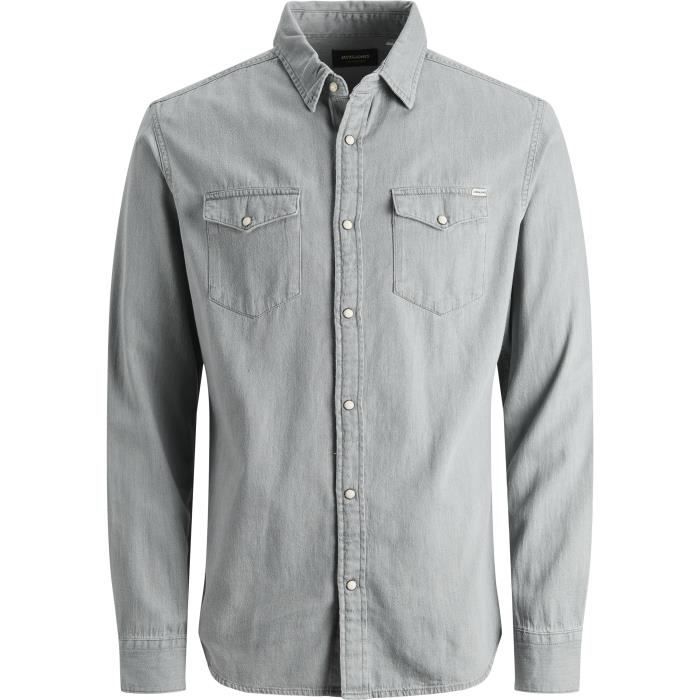 JACK & JONES Chemise à Manches Longues Denim Gris Clair Homme